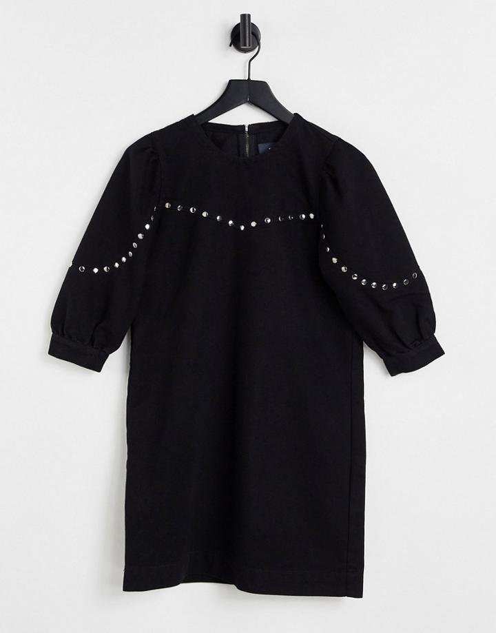 Noisy May Simone Short Sleeve Studded Dress In Black