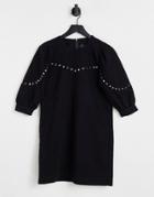 Noisy May Simone Short Sleeve Studded Dress In Black