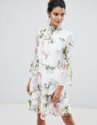 Ted Baker Ruffle Bow Neck Dress In Harmony Floral - Multi