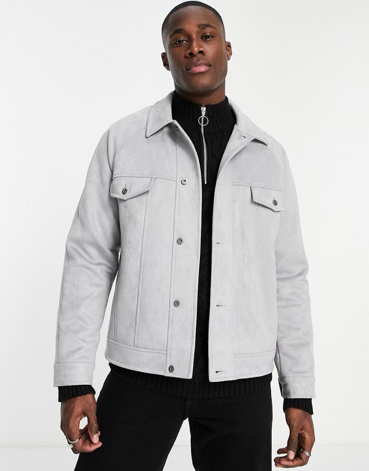 Topman Faux Suede Western Jacket In Gray