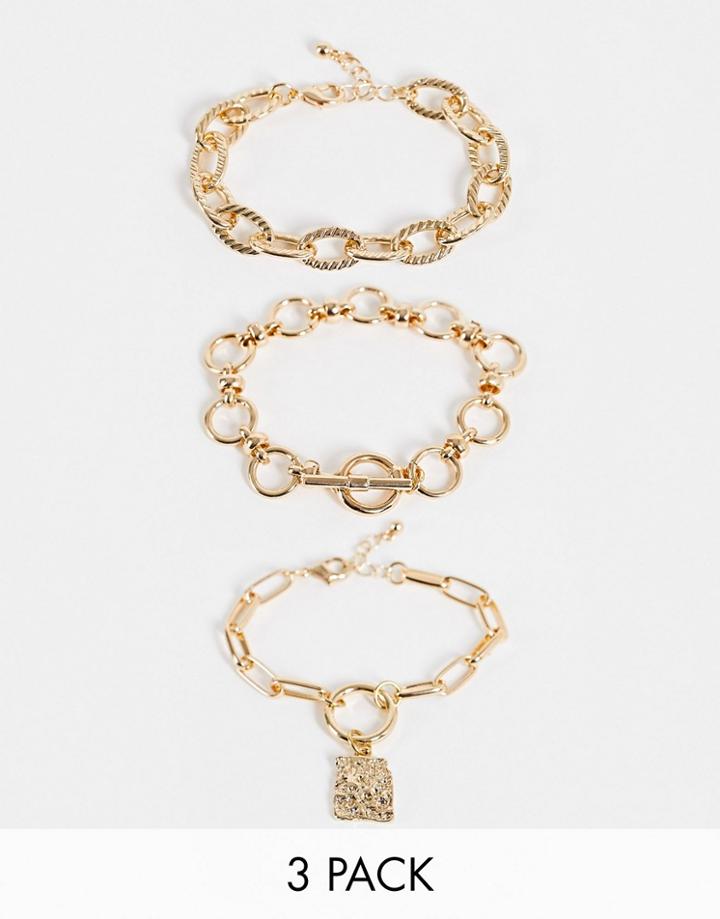 Reclaimed Vintage Inspired Mixed Chain Bracelet In Gold 3 Pack-multi