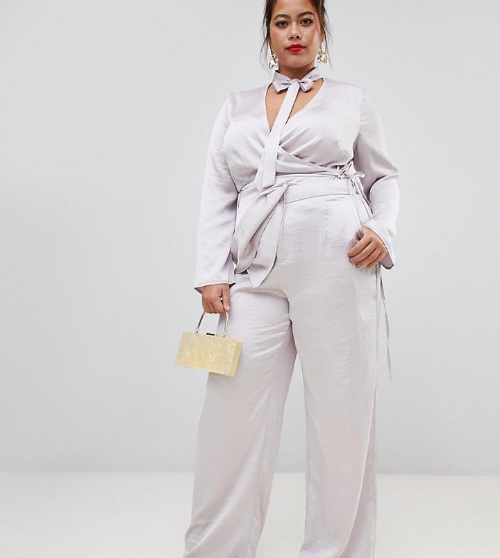 Lovedrobe Wide Leg Satin Pants Two-piece In Silver - Silver