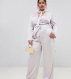Lovedrobe Wide Leg Satin Pants Two-piece In Silver - Silver