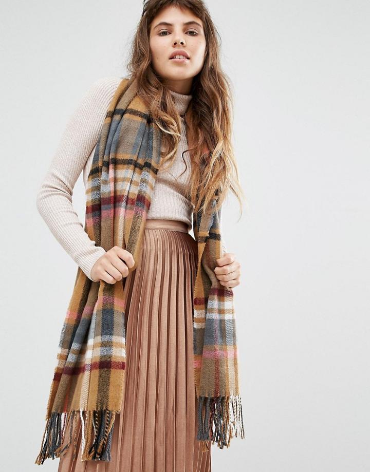 Miss Selfridge Large Square Check Scarf - Beige