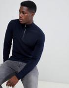 Esprit Cashmere Blend Half Zip Sweater In Navy - Navy