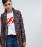River Island Boucle Tailored Coat In Check - Red