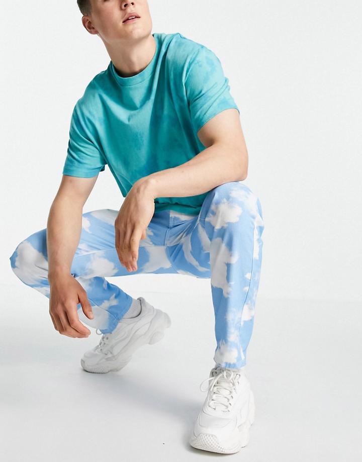 Mennace Straight Jeans Set In Blue Cloud Print-blues