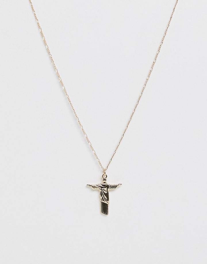 Asos Design Necklace With Religious Pendant In Gold Tone - Gold