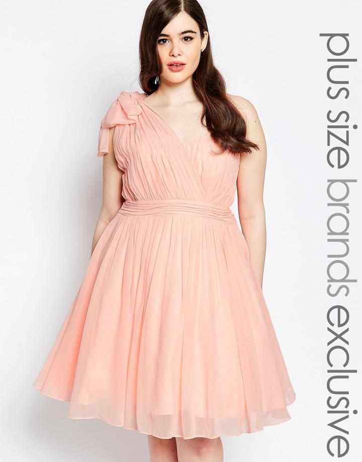 Forever Unique Plus One Shoulder Pleated Prom Dress - Pink