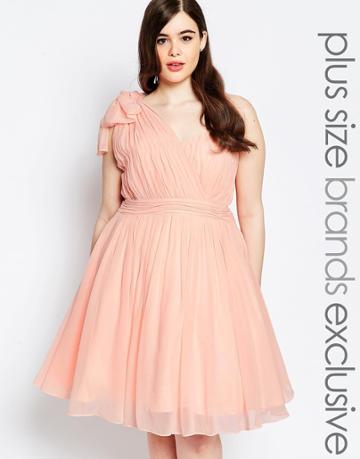 Forever Unique Plus One Shoulder Pleated Prom Dress - Pink