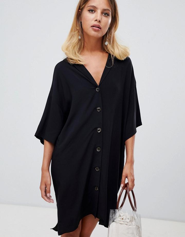 Asos Design Button Through Shirt Mini Dress - Black