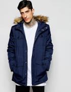 Only & Sons Parka With Faux Fur Hood - Dress Blue