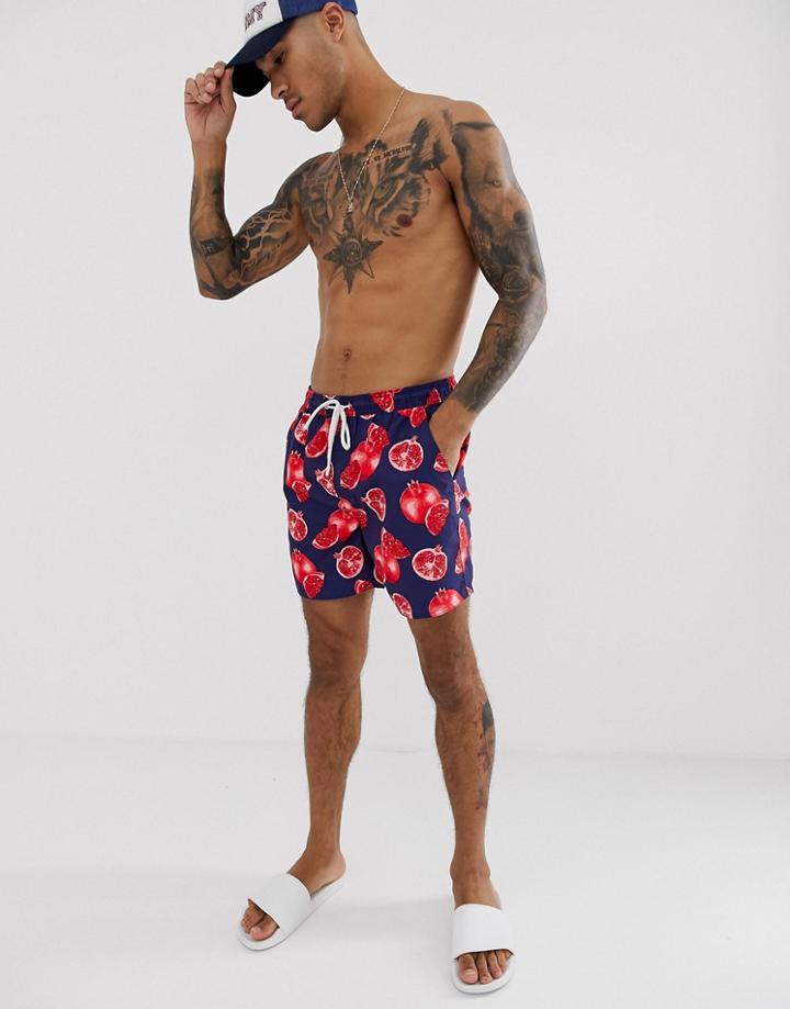 French Connection Fruit Print Swim Shorts-blue