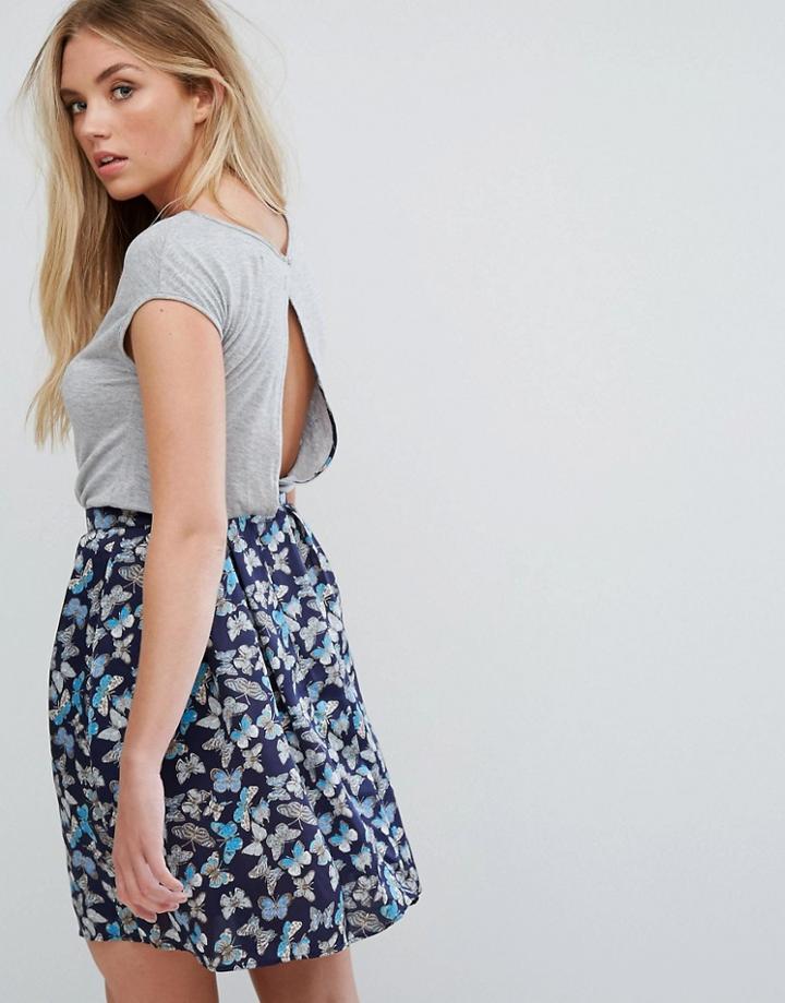 Qed London Butterfly Skirt Detail Skater Dress - Navy