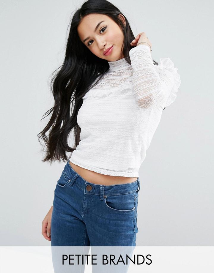 Miss Selfridge Petite Long Sleeved Ruffle Top - Beige