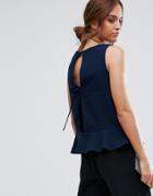 Selected Femme Pepla Top With Bow Back - Navy