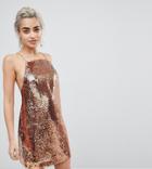 Asos Petite Embellished Sequin Cami Mini Dress-gold