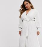 Asos Edition Curve Sequin Wrap Midi Dress-white