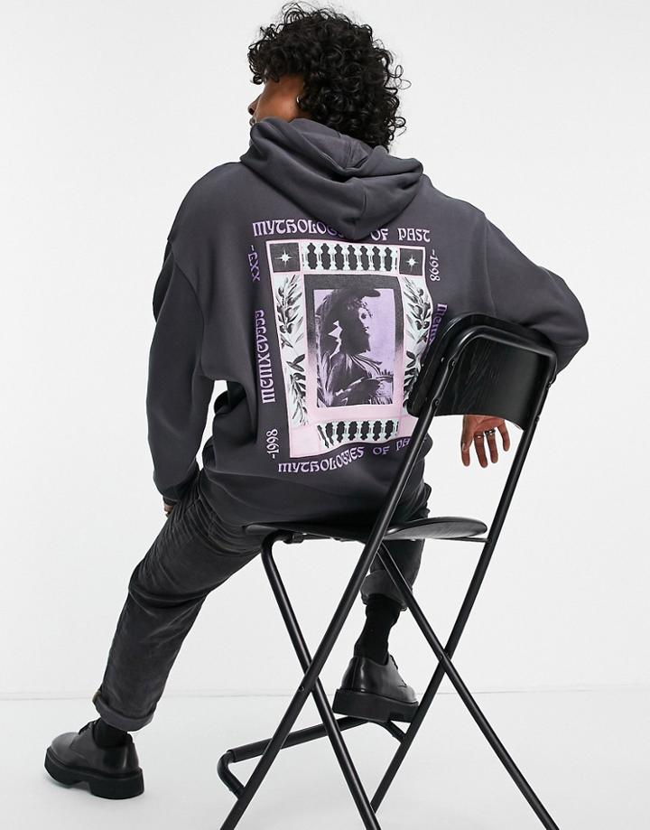 Asos Design Oversized Hoodie In Dark Gray With Photographic Classical Back Print