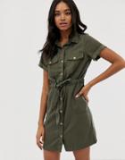 New Look Utility Dress In Khaki - Green