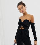 Another Reason Mini Dress With Ruched Neckline And Cut Out Detail-black