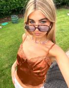 Another Reason Cami Crop Top In Satin With Lace Trim-brown