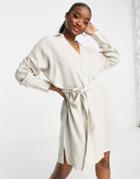 Asos Design Belted Shirt Beach Dress In Natural-neutral