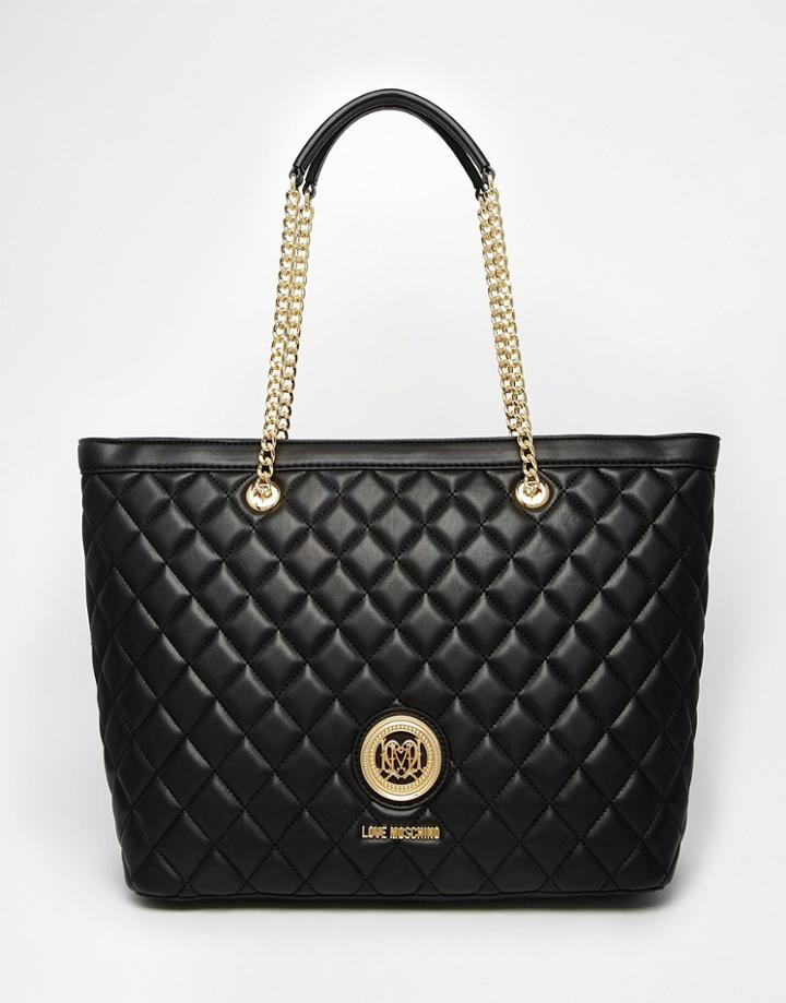 Love Moschino Quilted Tote Bag In Black - 000 Black