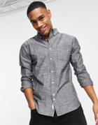 Bellfield Long Sleeve Chambray Shirt In Navy