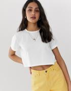 Asos Design Organic Cotton Crop T-shirt With Roll Sleeve In White - White