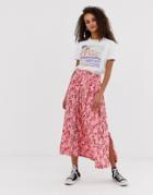 Asos Design Knife Pleated Midi Skirt In Pink Spring Floral-multi