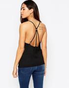 Asos Plunge Neck Cami Top With V Neck And Strappy Back - Black