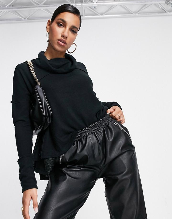 Free People Cozy Time Funnel Neck Top-black