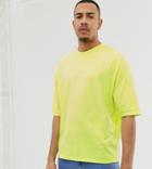 Asos Design Tall Oversized T-shirt With Half Sleeve In Washed Neon Yellow
