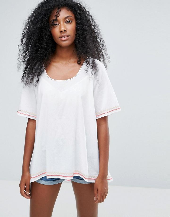 Anmol Beach Top With Pink Trim - White