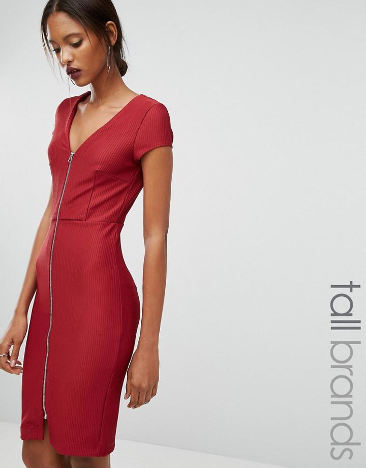 Y.a.s Tall Alice Zip Front Rib Bodycon Dress - Red