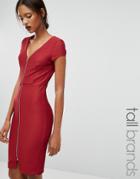 Y.a.s Tall Alice Zip Front Rib Bodycon Dress - Red