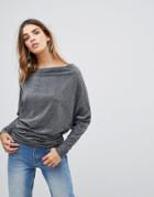 Wal G Drape Neck Top With Zip Shoulder - Gray