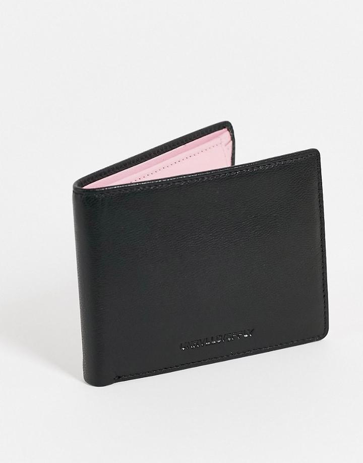 Asos Design Leather Wallet In Black With Baby Pink Internals