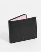 Asos Design Leather Wallet In Black With Baby Pink Internals