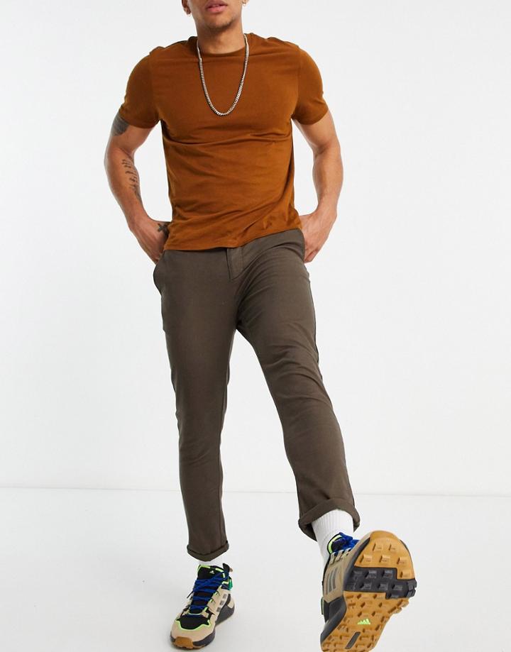 Asos Design Super Skinny Cropped Chinos In Brown