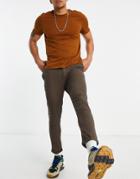 Asos Design Super Skinny Cropped Chinos In Brown