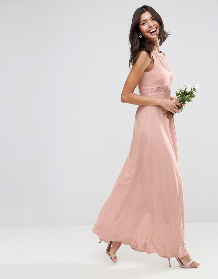 Asos Design Lace Top Pleated Maxi Dress-pink