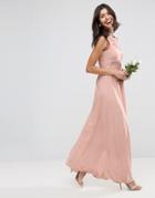 Asos Design Lace Top Pleated Maxi Dress-pink