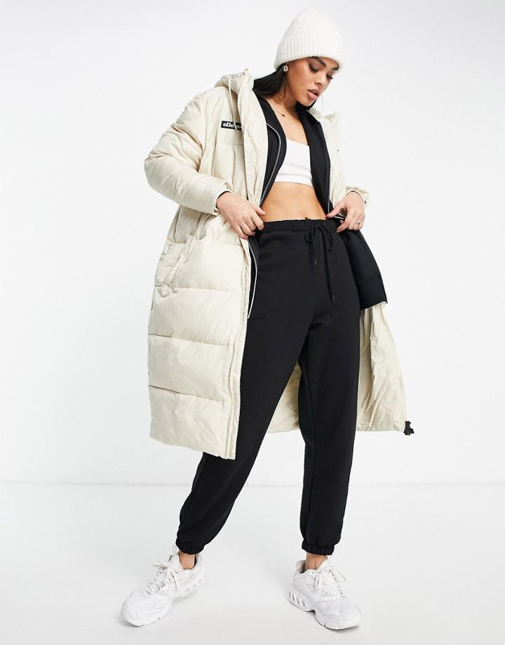 Ellesse Longline Puffer Jacket In Ecru-neutral