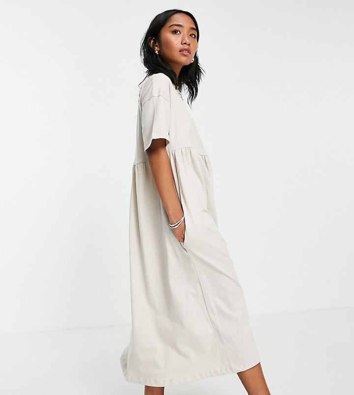Asos Design Petite Oversized Midi Smock Dress In Stone-neutral