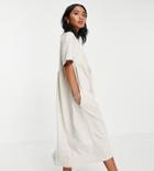 Asos Design Petite Oversized Midi Smock Dress In Stone-neutral