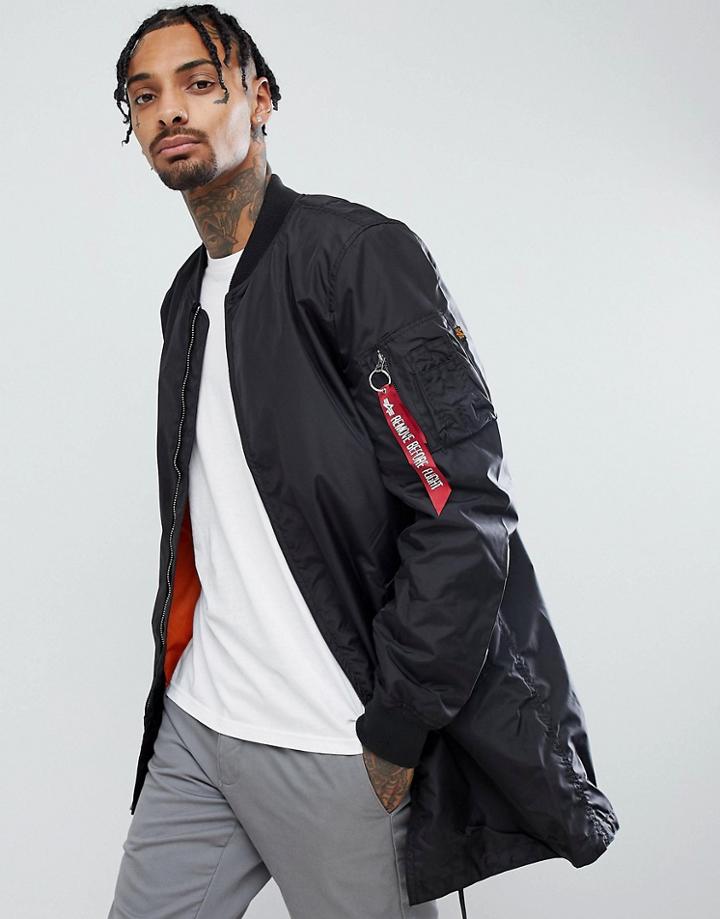 Alpha Industries Ma1-tt Longline Bomber Jacket In Black - Black