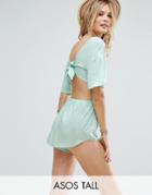 Asos Tall Flutter Sleeve Romper With Bow Back - Green