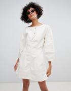 Weekday Limited Collection Bell Sleeve Denim Dress With Cutout Back In Organic Cotton - Beige